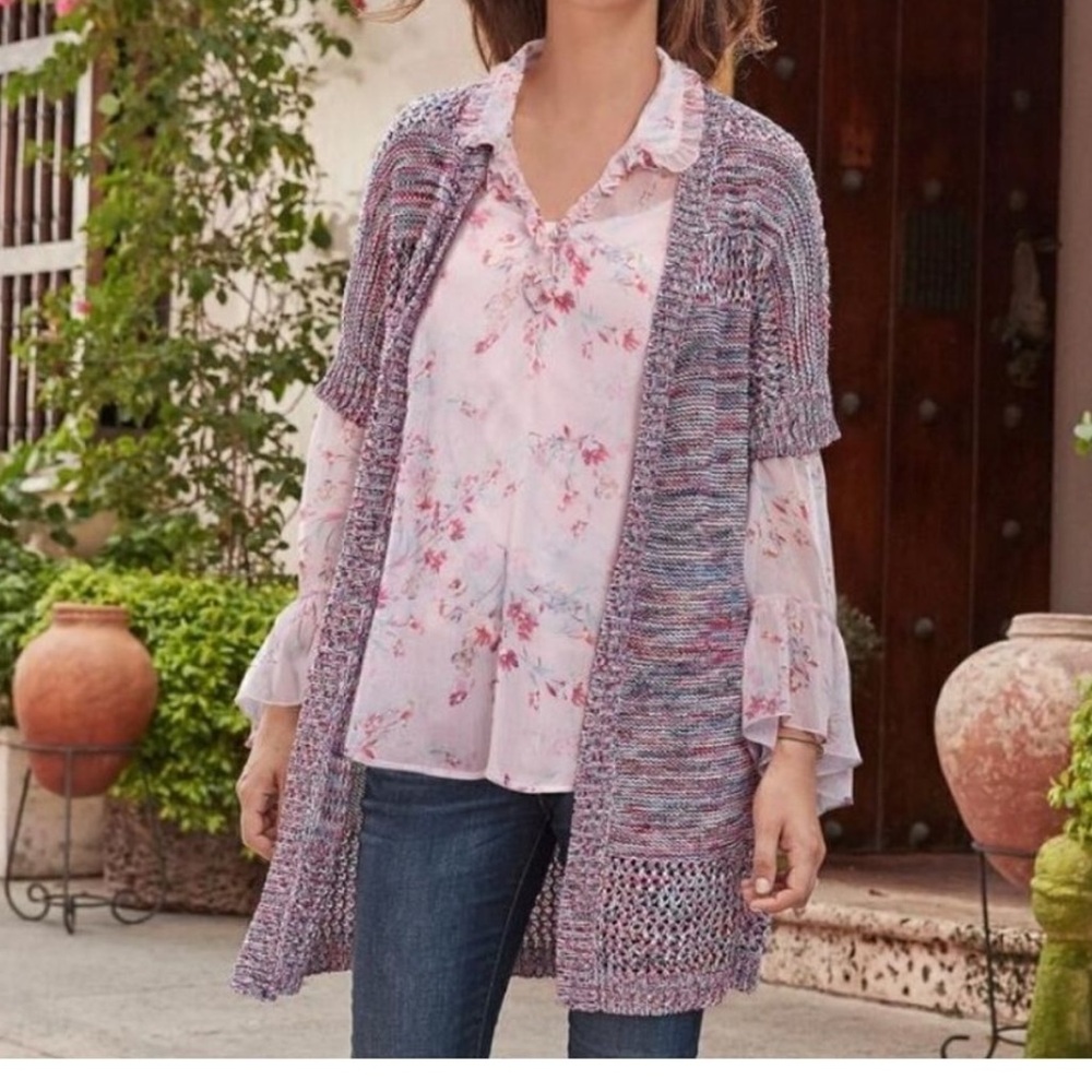 Sundance Free Soul multicolor open front short sleeve cardigan Size Medium New